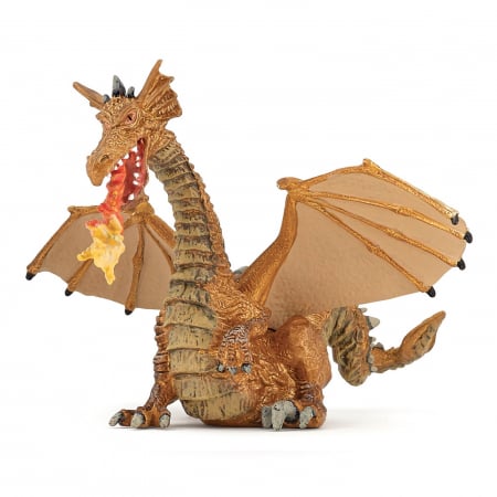 Jocuri de Rol - Papo figurina dragon auriu inaripat cu flacara