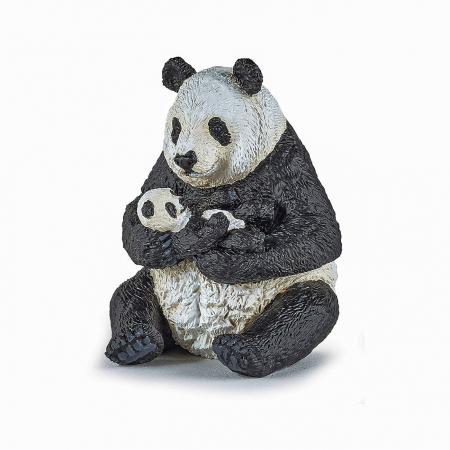 Jocuri si articole copii - PAPO - Figurina Urs Panda Șezând cu Pui în Brațe 