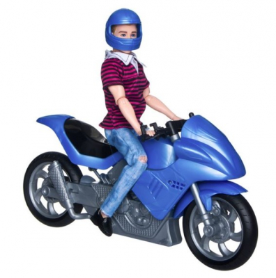 Papusi & accesorii - Papusa barbat cu motocicleta si casca