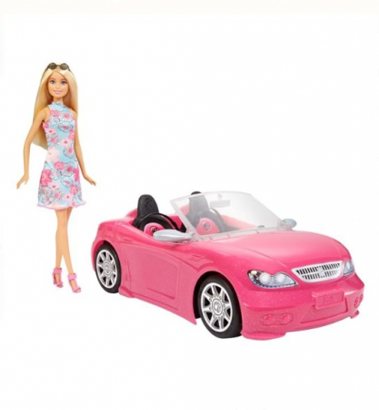Papusi & accesorii - Papusa Barbie cu masina roz decapotabila