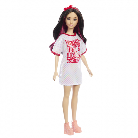 Papusa Barbie Fashionista Bruneta Cu Rochita Sport [4]