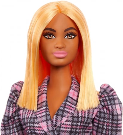 Papusa Barbie Fashionista cu Rochie Tip Blazer Roz în Carouri  [3]