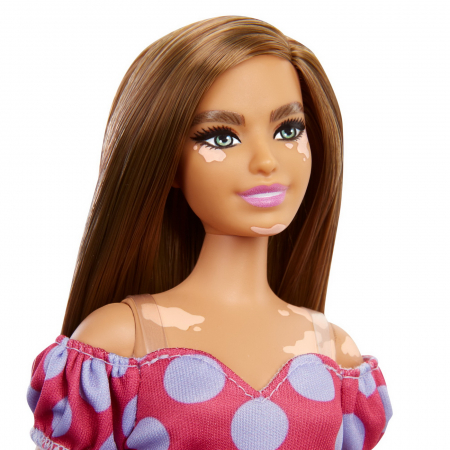 Papusa Barbie Fashionista Șatenă cu Rochie Roz cu Buline  [3]