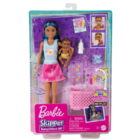 Jocuri si articole copii - Papusa barbie mamica bruneta cu bebelus