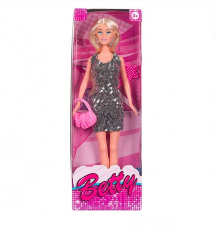 Papusa blonda cu rochie neagra cu paiete si geanta [1]