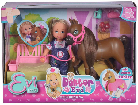 Papusi & accesorii - Papusa Evi Medic Veterinar cu Caluț și Mânz 