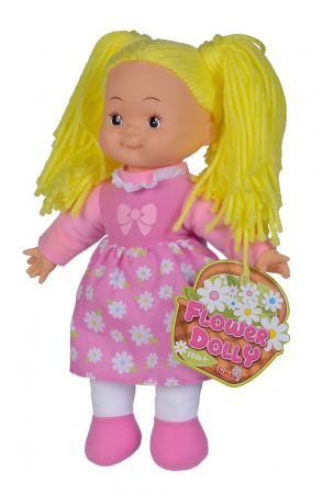 Papusi & accesorii - Papusa Flower Dolly Textil 38cm cu Părul Galben 