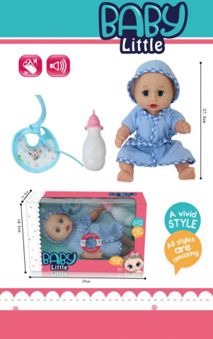 Papusi & accesorii - Bebeluș cu Halat de Baie Albastru, Bavetica și Biberon, 27.5 cm
