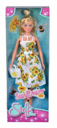 Papusi & accesorii - Papusa Steffi cu Rochița Albă cu Imprimeu Floarea Soarelui 