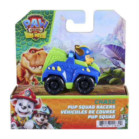 Avioane si Elicoptere jucărie - PATRULA CATELUSILOR FILMUL CU DINOZAURI PUP SQUAD RACERS VEHICUL CU FIGURINA CHASE 6.5CM