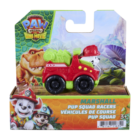 Avioane si Elicoptere jucărie - PATRULA CATELUSILOR FILMUL CU DINOZAURI PUP SQUAD RACERS VEHICUL CU FIGURINA MARSHALL 6.5CM