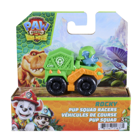 Avioane si Elicoptere jucărie - PATRULA CATELUSILOR FILMUL CU DINOZAURI PUP SQUAD RACERS VEHICUL CU FIGURINA ROCKY 6.5CM