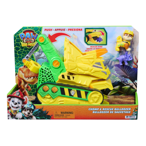 Vehicule și mașinuțe - PATRULA CATELUSILOR FILMUL CU DINOZAURI SET BULDOZER CU FIGURINA RUBBLE SI ACCESORII