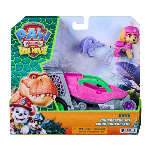 Avioane si Elicoptere jucărie - PATRULA CATELUSILOR FILMUL CU DINOZAURI SET DINO VEHICUL AVION CU FIGURINA SKYE SI ACCESORII 15CM
