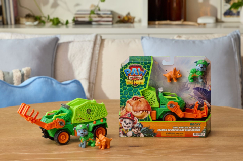 PATRULA CATELUSILOR FILMUL CU DINOZAURI SET DINO VEHICUL CAMION DE RECICLARE CU FIGURINA ROCKY SI ACCESORII 15CM [8]