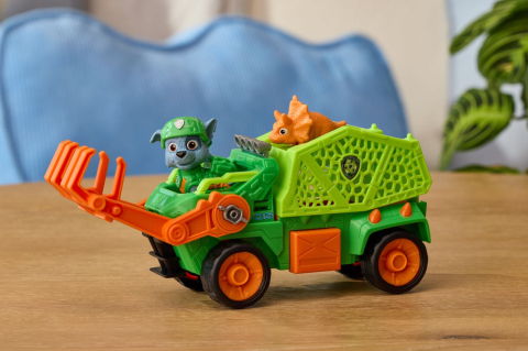 PATRULA CATELUSILOR FILMUL CU DINOZAURI SET DINO VEHICUL CAMION DE RECICLARE CU FIGURINA ROCKY SI ACCESORII 15CM [7]