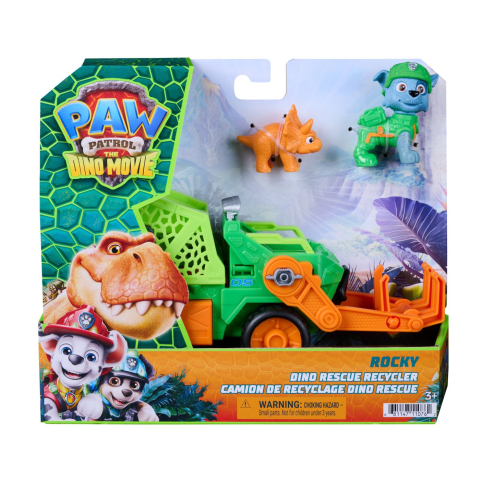 Avioane si Elicoptere jucărie - PATRULA CATELUSILOR FILMUL CU DINOZAURI SET DINO VEHICUL CAMION DE RECICLARE CU FIGURINA ROCKY SI ACCESORII 15CM