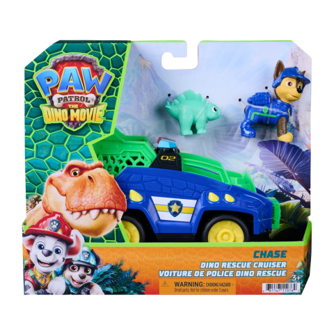 Avioane si Elicoptere jucărie - PATRULA CATELUSILOR FILMUL CU DINOZAURI SET DINO VEHICUL DE POLITIE CU FIGURINA CHASE SI ACCESORII 15CM