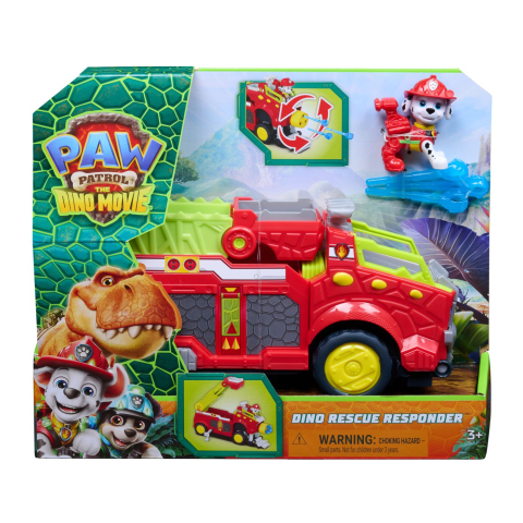 Vehicule și mașinuțe - PATRULA CATELUSILOR FILMUL CU DINOZAURI SET VEHICUL DINO DE POMPIERI CU FIGURINA MARSHALL SI ACCESORII