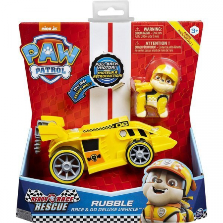 Figurine cu eroi si personaje - Patrula catelusilor rubble masina de curse cu sunete si motor pull-back