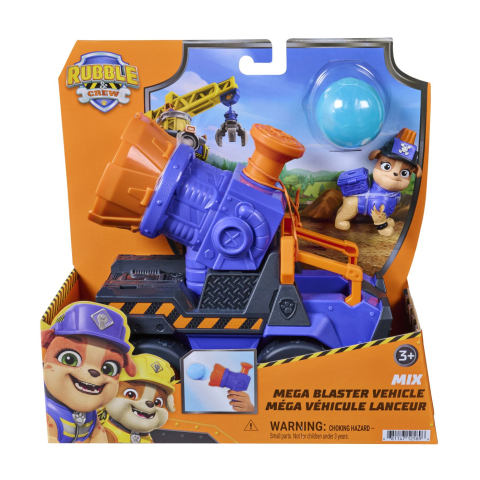 Figurine cu eroi si personaje - PATRULA CATELUSILOR RUBBLE SI ECHIPA SET FIGURINA SI VEHICUL MEGA BLASTER