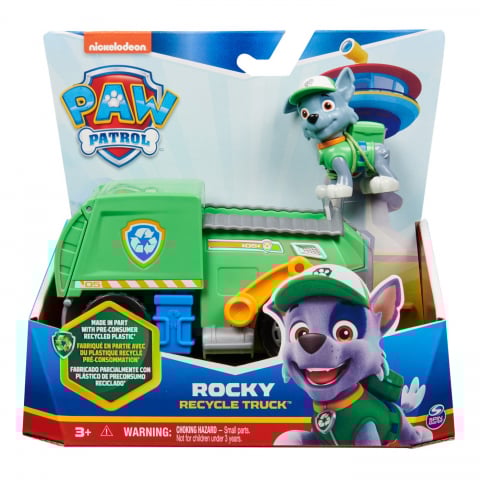 Figurine cu eroi si personaje - Patrula Catelusilor-Figurina Rocky cu vehicul de baza eco