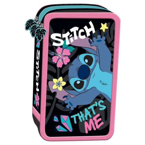 Penare - Penar echipat Stitch cu 3 compartimente, model cu flori