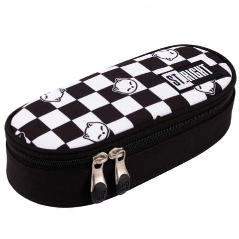Papetarie & Birotica - Penar neechipat Chess Cats, 1 compartiment, negru cu alb,23x11x6 cm