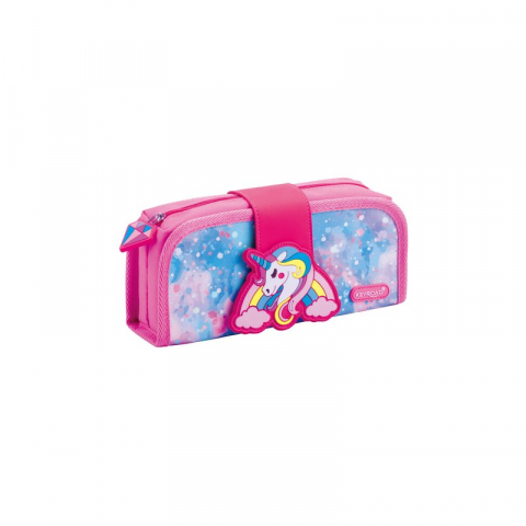 Papetarie & Birotica - Penar neechipat cu 1 compartiment, roz, cu arici, buzunar interior cu fermoar, model unicorn
