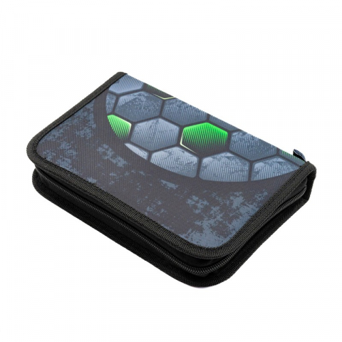 Papetarie & Birotica - Penar neechipat Fotbal,1 compartiment, 2 extensii, negru cu verde,20x14x4 cm