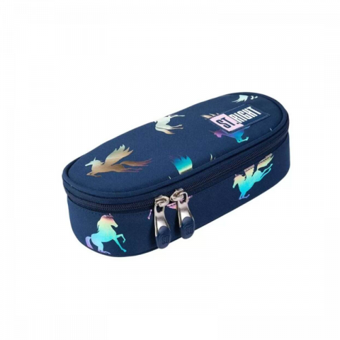 Penare - Penar neechipat Holo Unicorns,1 compartiment, 1 extensie, bleu,23x11x6 cm