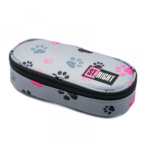 Papetarie & Birotica - Penar neechipat Pastel Paws,1 compartiment, 1 extensie,gri cu roz,23x11x6 cm