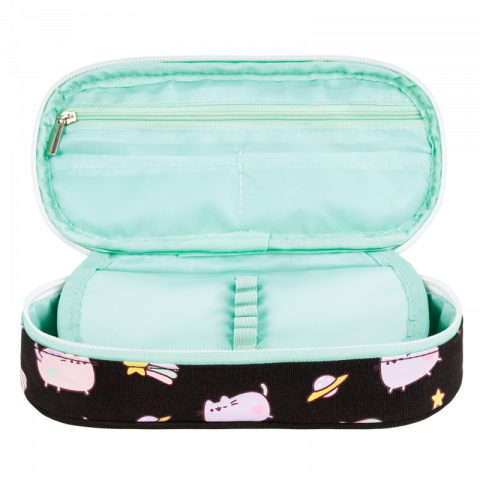 Penar neechipat Pusheen, 1compartiment, 1 extensie, negru cu verde pastel,23x11x6 cm [1]