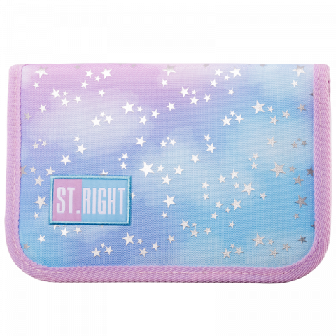 Papetarie & Birotica - Penar neechipat Stelute,1 compartiment, 2 extensii, blue cu roz,20x14x4 cm