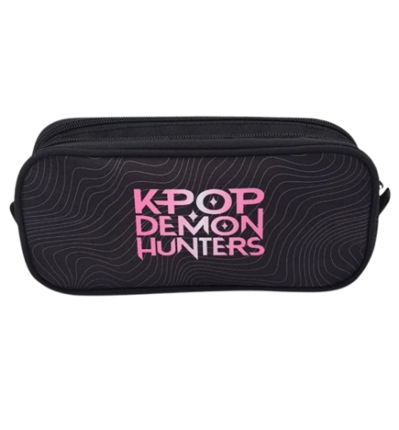 Penar oval K-Pop neechipat, 2 compartimente, negru, 23x6x10 cm [3]
