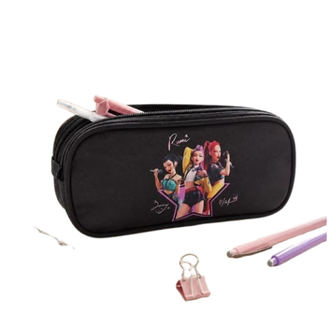 Penar oval K-Pop neechipat, 2 compartimente, negru, 23x6x10 cm [1]