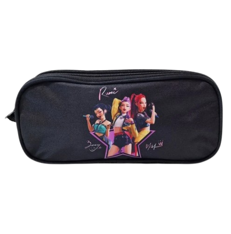 Penare - Penar oval K-Pop neechipat, 2 compartimente, negru, 23x6x10 cm