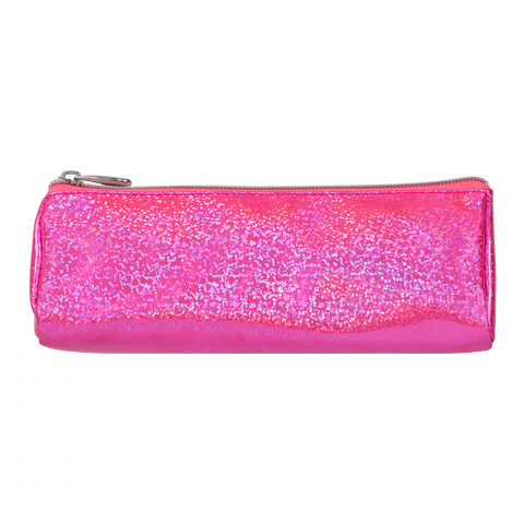 Penare - Penar cilindric roz glitter, poliester, 20×9×8 cm, neechipat