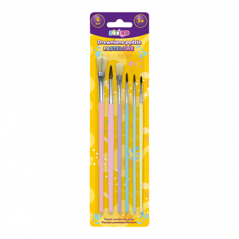 Acuarele, Tempera si Pensule - Set 6 pensule Strigo din lemn, colecția Pastel