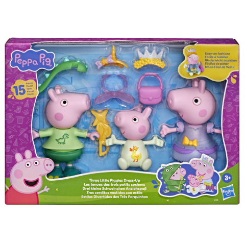 Vehicule și mașinuțe - PEPPA PIG SET 3 PURCELUSI CARE SE IMBRACA CU FIGURINE SI ACCESORII