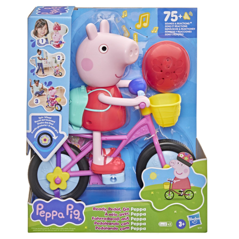 Vehicule și mașinuțe - PEPPA PIG SET GATA DE PEDALAT PAPUSA PEPPA CU BICICLETA SI ACCESORII