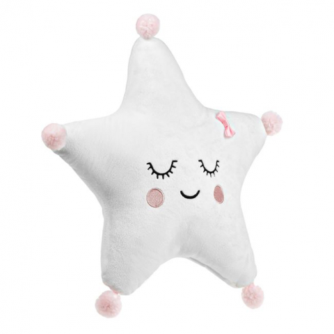 Jocuri si articole copii - Perna decorativa pentru copii cu design Stea, cu fundita si pompoane