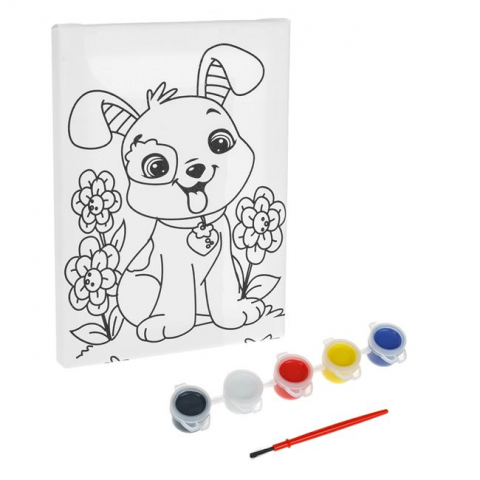 Produse art & craft-Lucru manual - Pictura pe panza (canvas) –Catelul jucaus