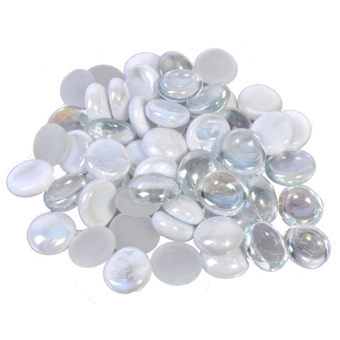 Decoratiuni - Pietricele decorative din sticla,transparente/alb stralucitoare,340 g