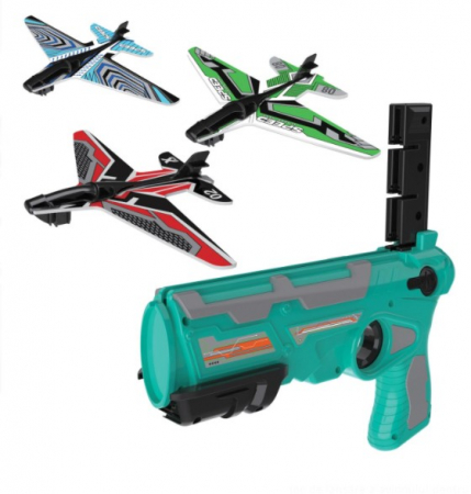 Arme de Jucarie - Pistol lansator cu 4 figurine avion, Multicolor, +4 ani