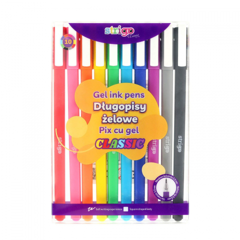 Pixuri - Pix cu gel Strigo Classic, grosime scriere 0.8mm, 10 culori/set