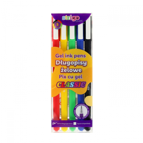 Pixuri - Pix cu gel Strigo Classic, 0.8mm, 5 culori/set