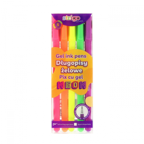 Pixuri - Pix cu gel Strigo in 5 culori neon,5 bucati/set