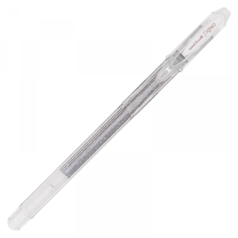 Papetarie & Birotica - Pix cu gel Uni-ball Sparkling UM-120SP, 0.7mm,cu capac,corp transparent,scris argintiu cu sclipici
