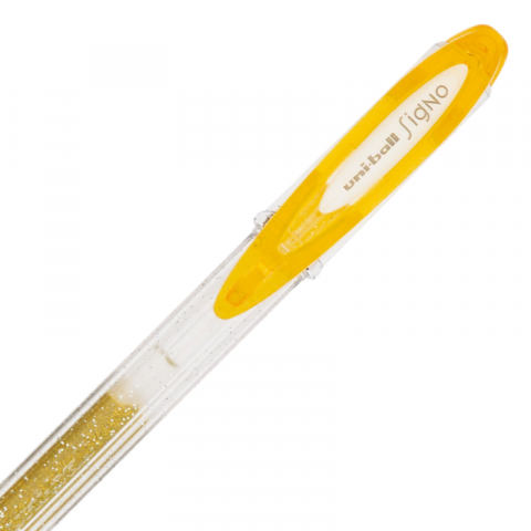 Pix cu gel Uni-ball Sparkling UM-120SP, 0.7mm,cu capac,corp transparent,scris auriu cu sclipici [1]